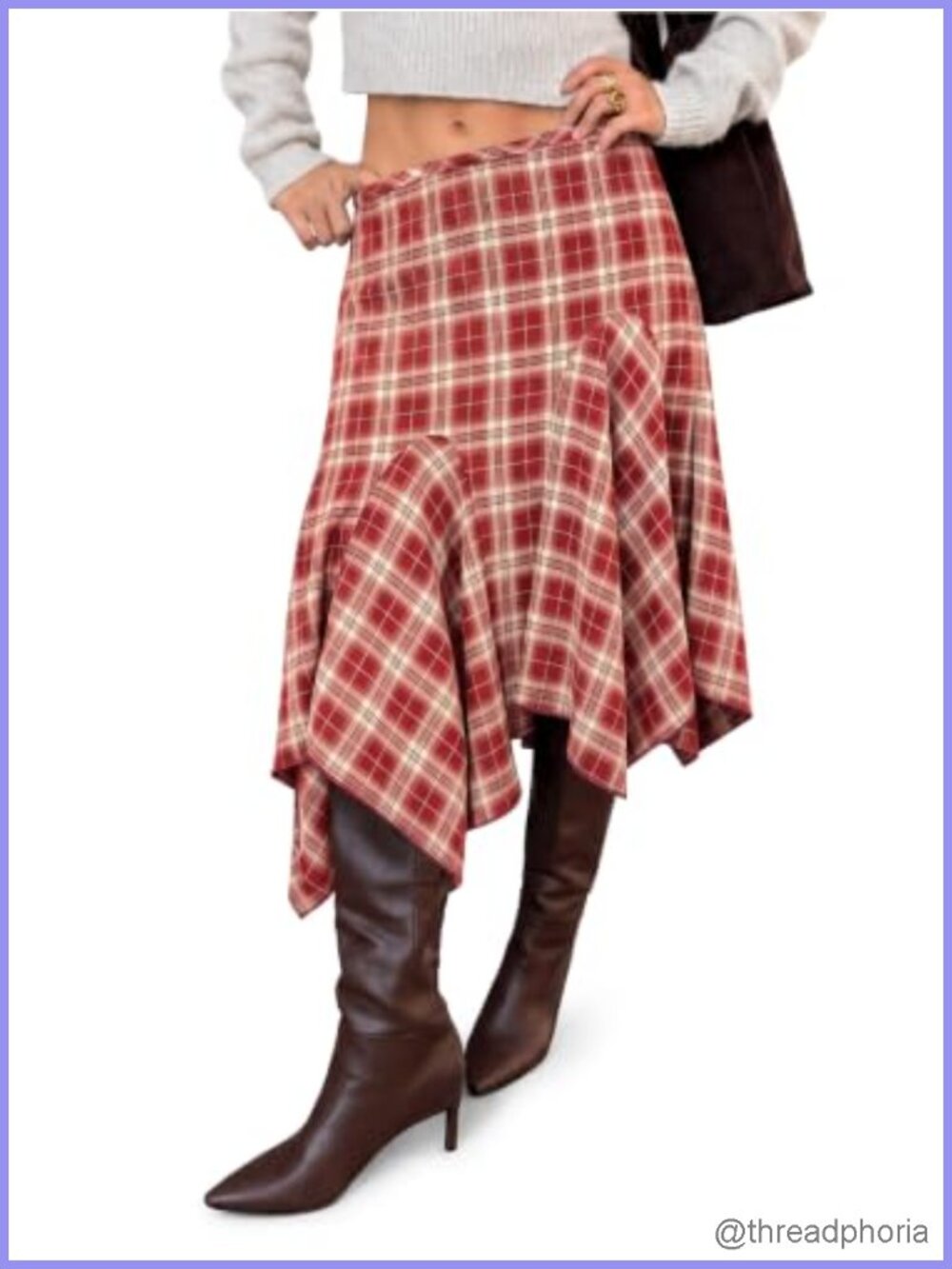 Women's Plaid Midi Skirt Y2K Asymmetrical Flowy A-Line